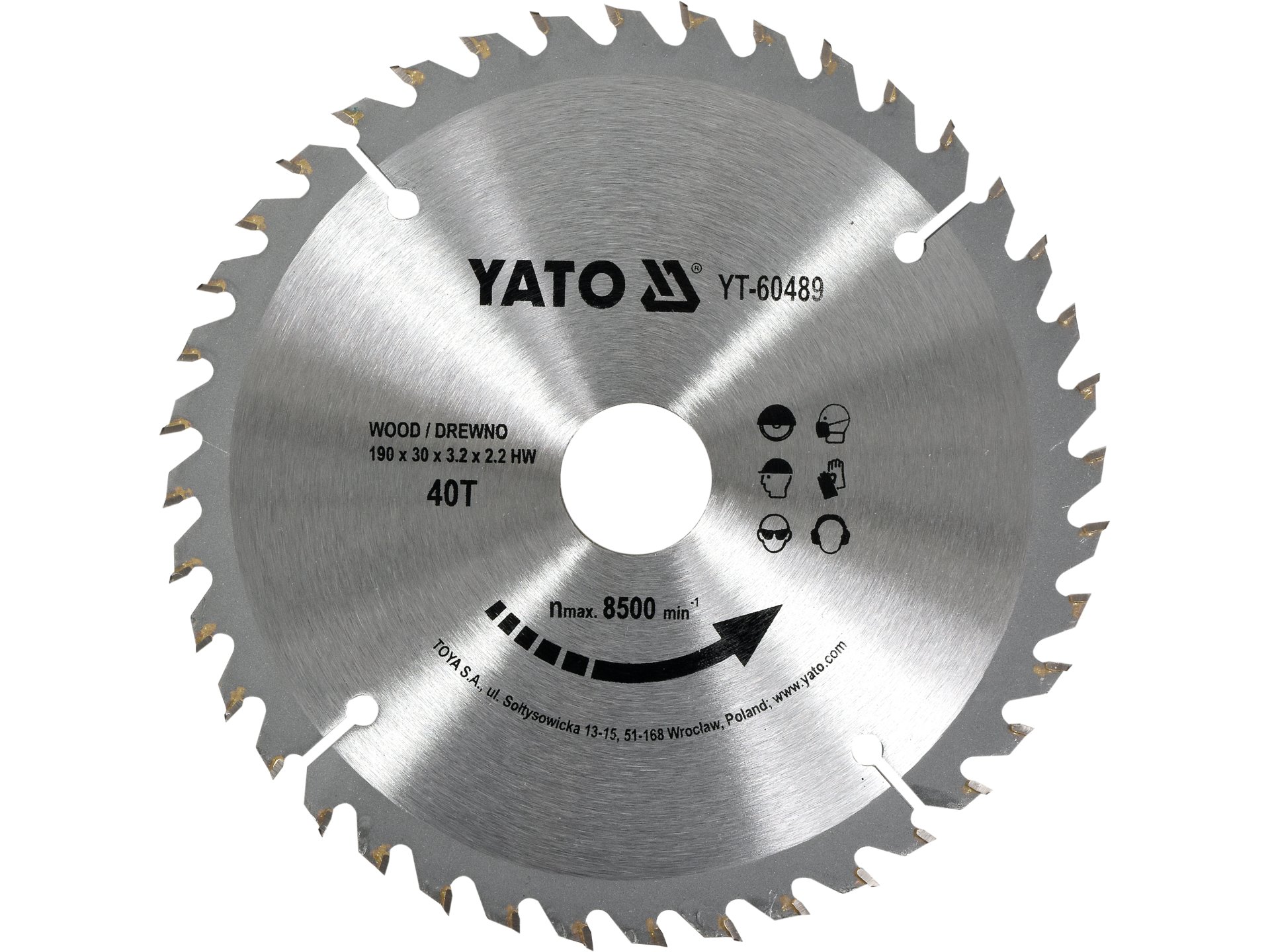 Piła tarczowa do drewna YATO 190x30mm 40t z węglikiem wolframu YT-60489