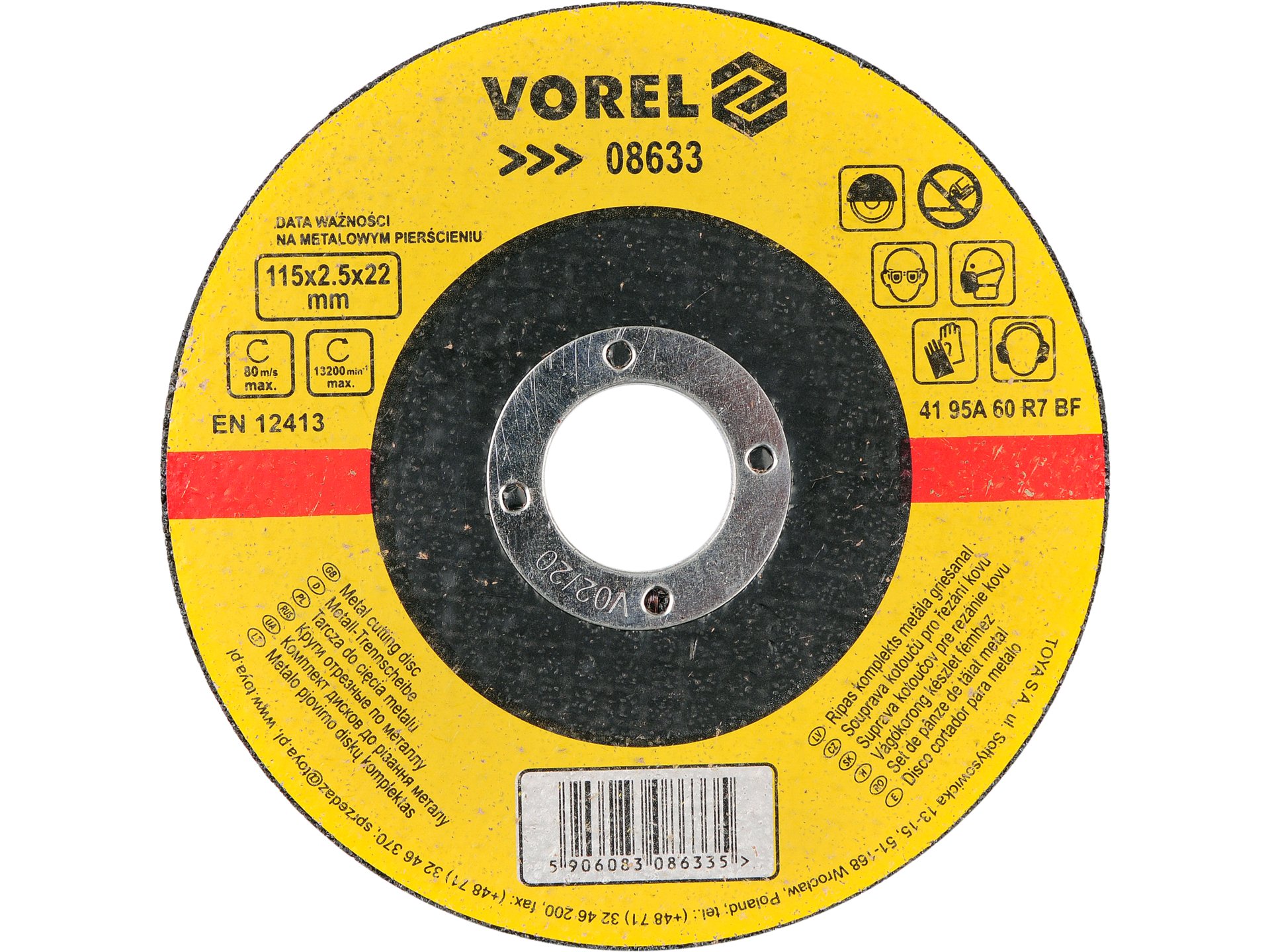 Tarcza tnąca do stali VOREL 115x2.5mm otwór 22.2mm płaska do metalu 08633