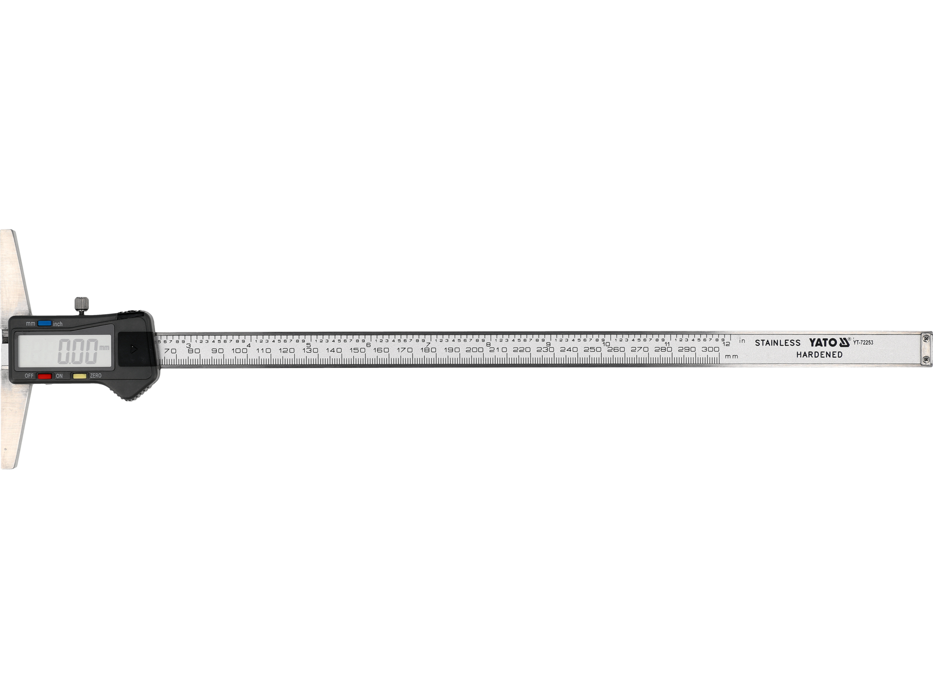 Głębokościomierz elektroniczny YATO 300mm cyfrowy dokładność pomiaru 0.03 YT-72253