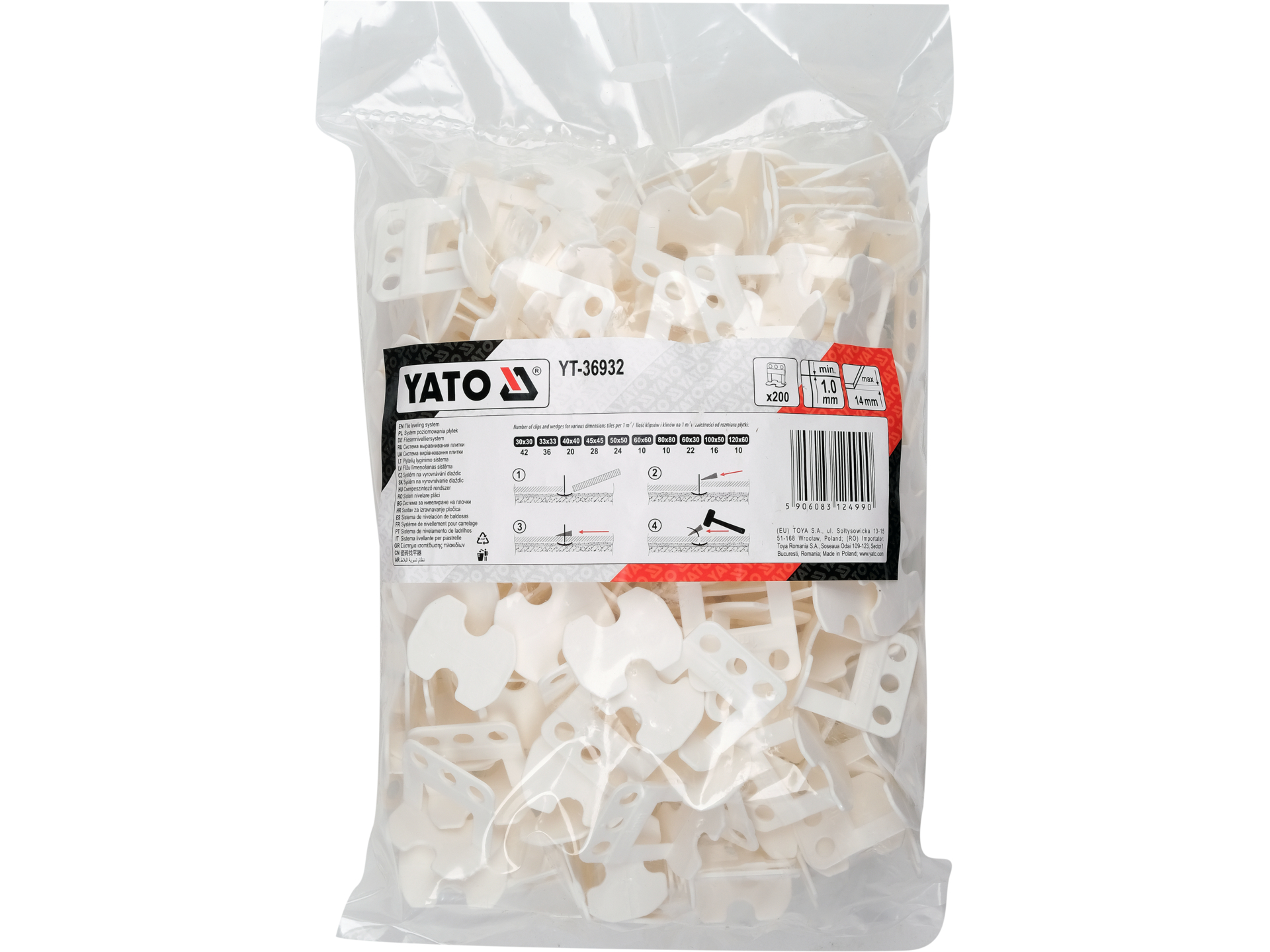 Klipsy do poziomowania płytek YATO 1mm 200 szt. system zrywalny YT-36932