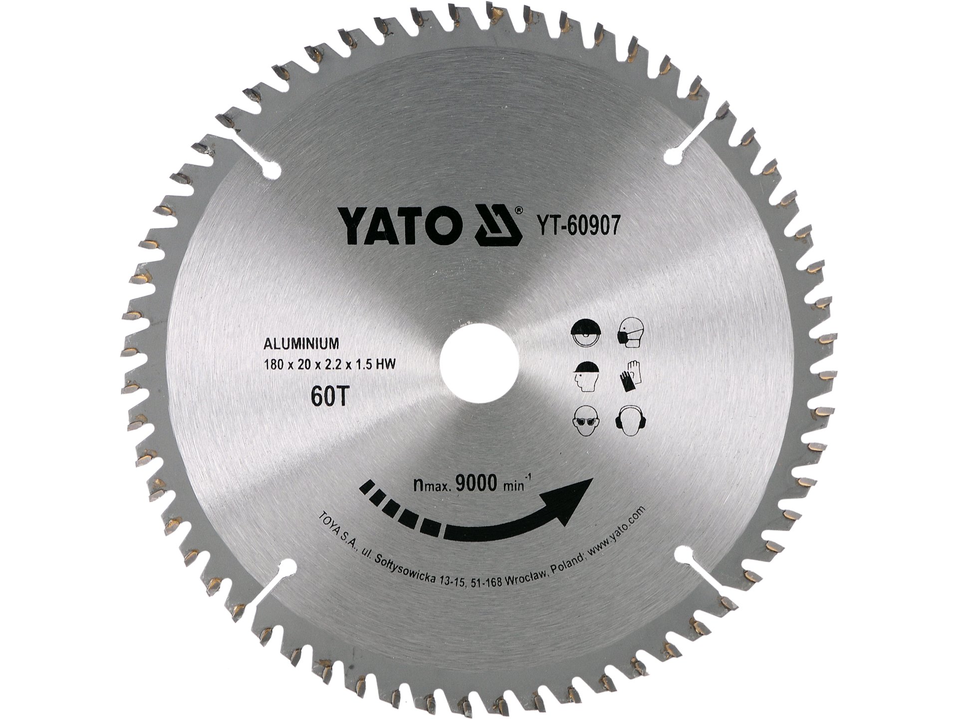Piła tarczowa do aluminium YATO 180x20mm 60 zębów widiowa YT-60907