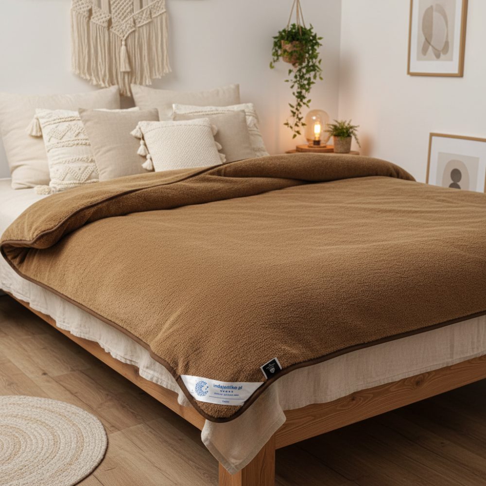 kołdra wełniana camel brąz Premium Woolmark 180x200
