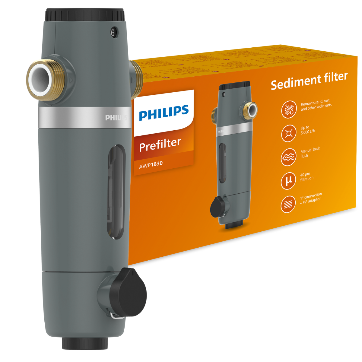 Trwały i wydajny filtr wstępny PHILIPS POE AWP1830/10. Filtr na cały dom.