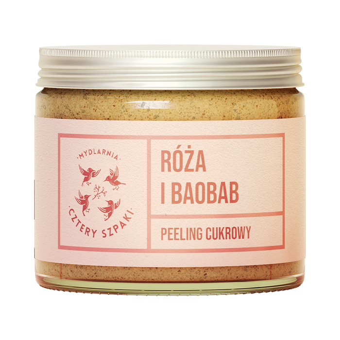 4 Szpaki Peeling cukrowy do ciała Róża i Baobab, 250 ml