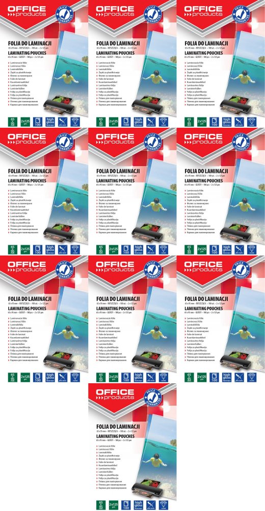 Folia do laminowania Office Products 65x95 mm, 2x125 μm, antystatyczna, 100 szt