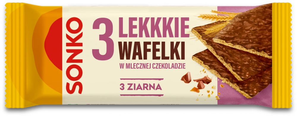 Lekkie wafelki Sonko 3 ziarna w mlecznej czekoladzie 3 szt. 36 g