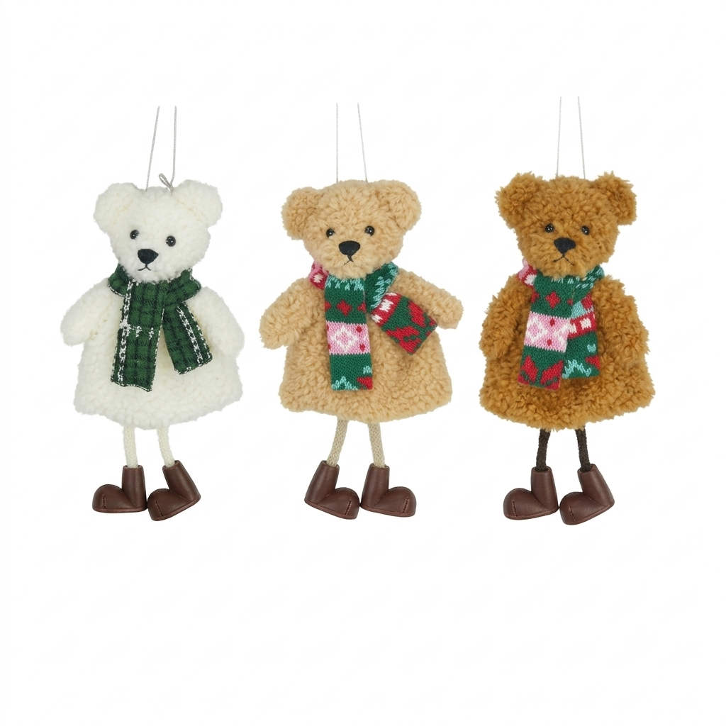 Zawieszka Miś pluszowy brązowy/beżowy/biały z zielonym szalikiem 11cm 1 szt