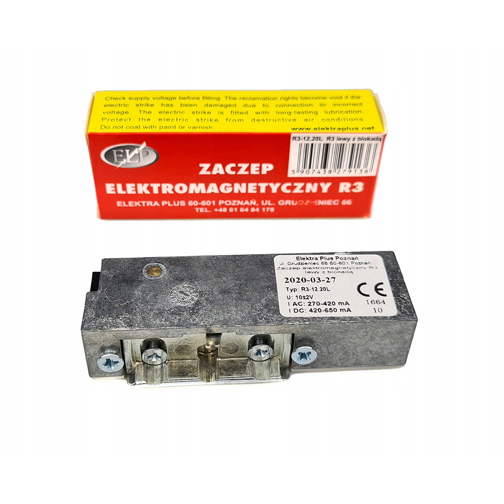 Zaczep elektromagnetyczny z blokadą R-3 12V Lewy