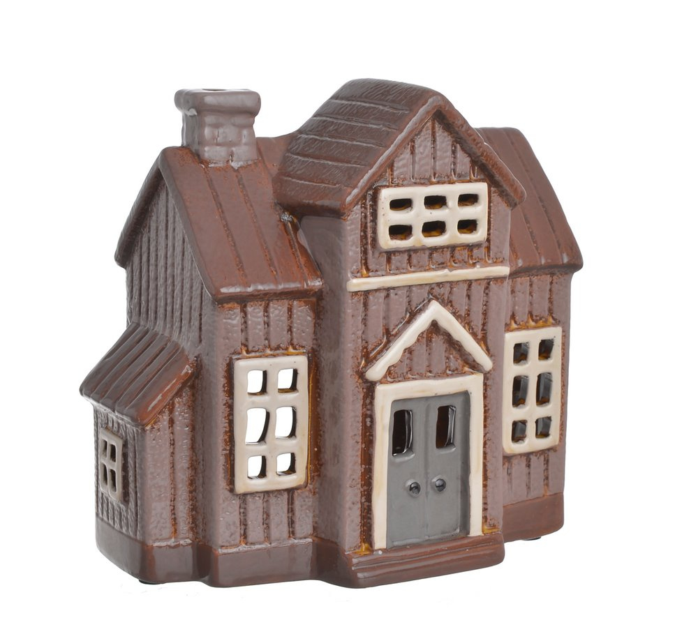 Domek Holenderski T-light brązowy z przybudówką 17 cm