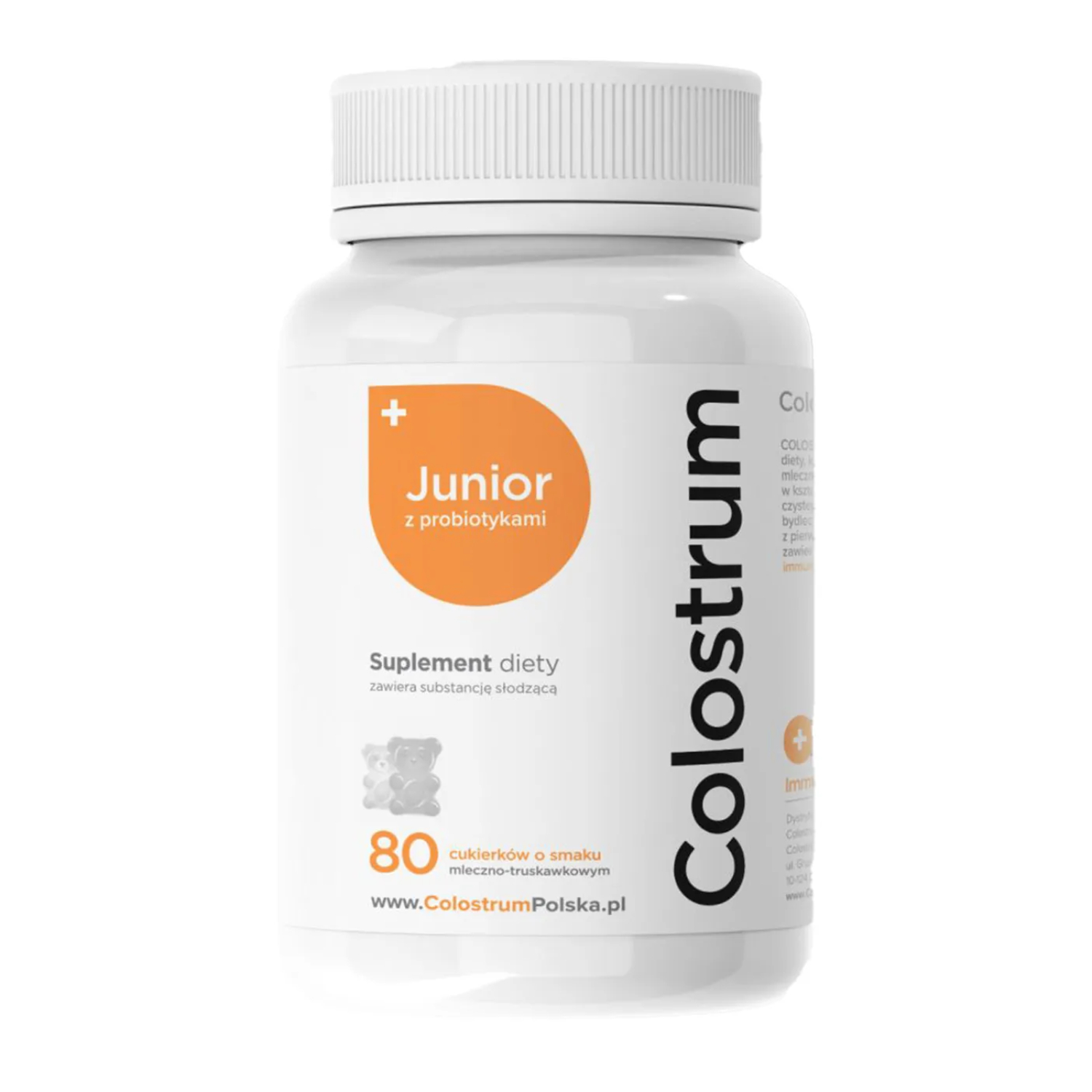 Colostrum, junior cukierki o smaku mleczno-truskawkowym, 80 sztuk