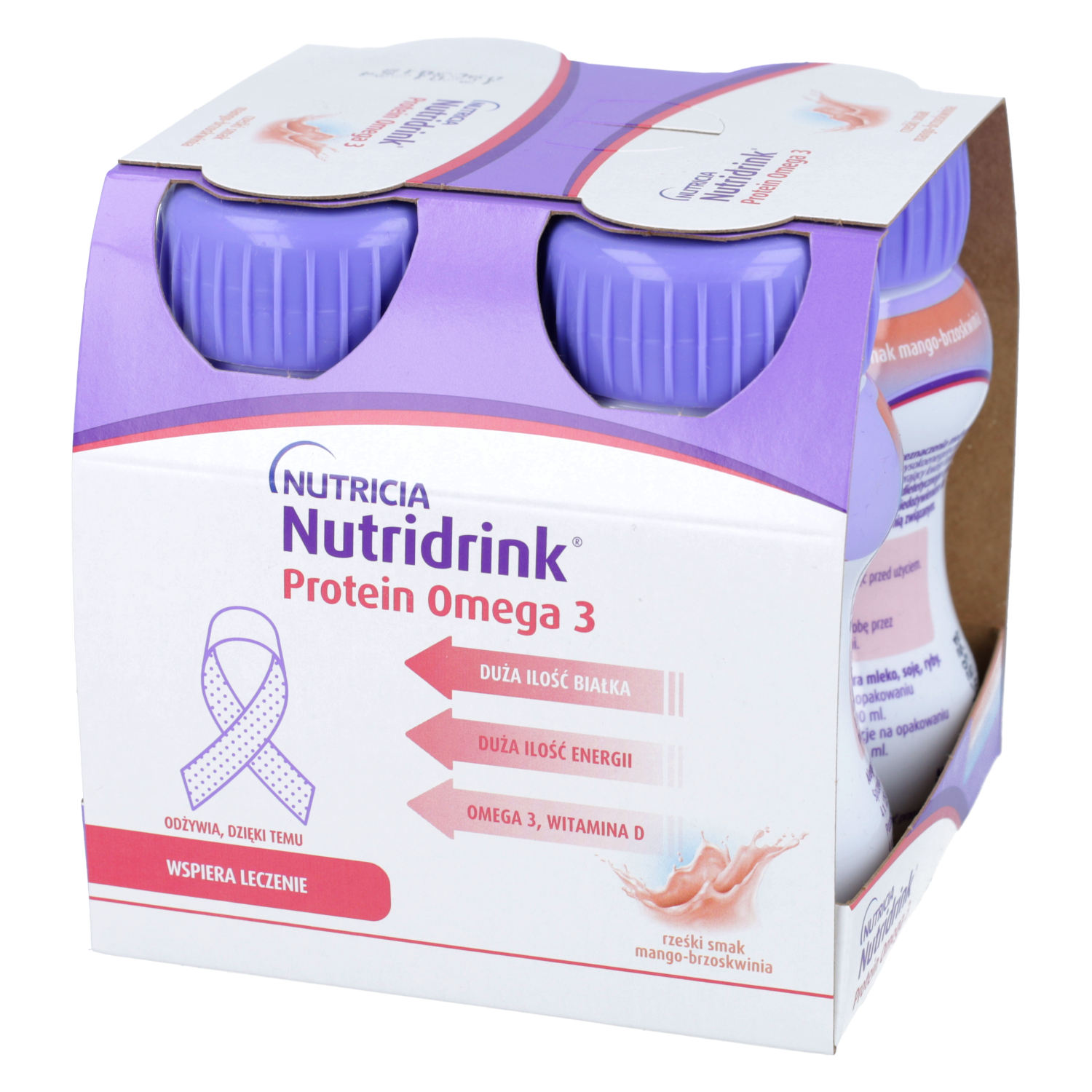 Nutridrink protein omega 3 o smaku mango-brzoskwinia, 4 x 125 ml