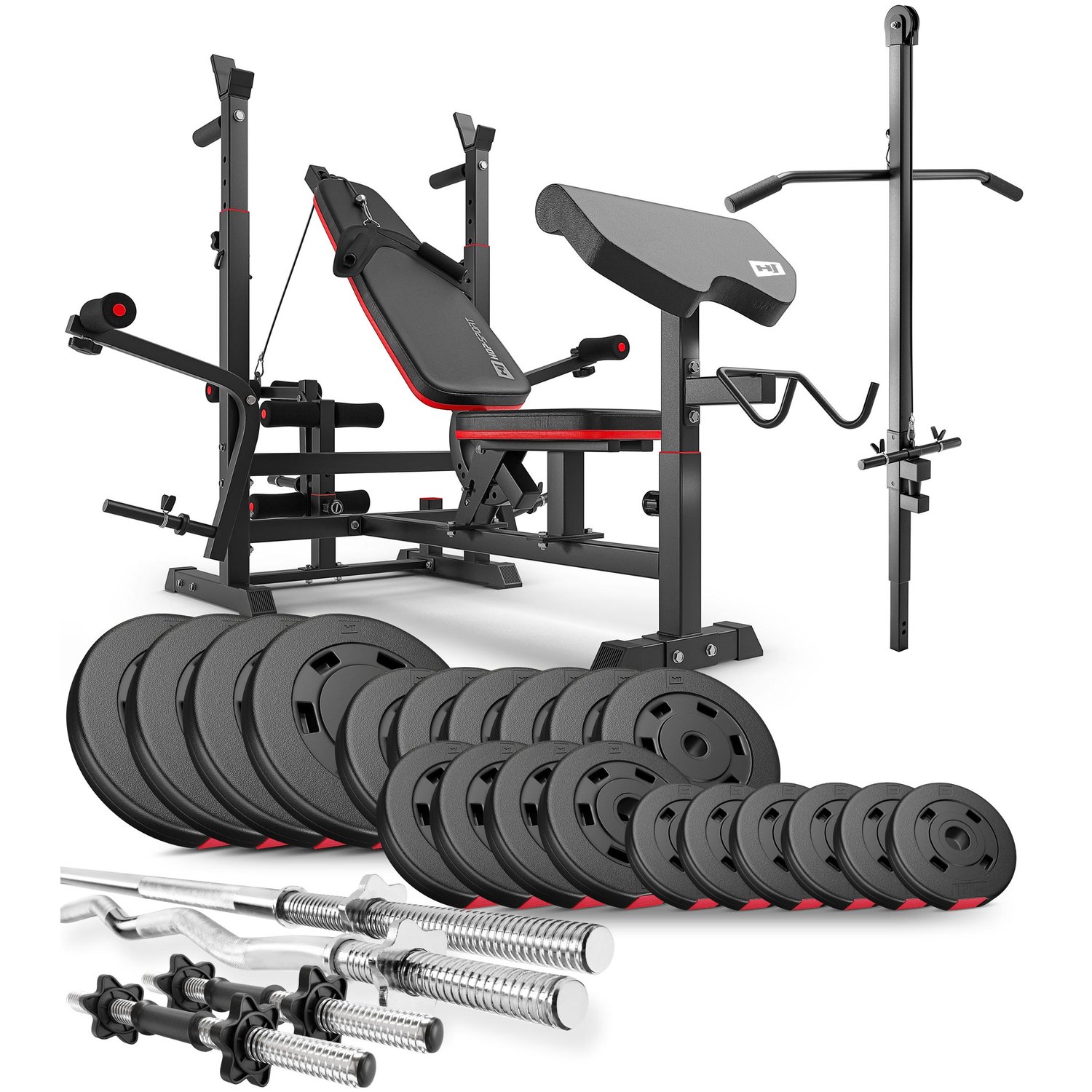 Ensemble d'haltères en plastique 105 kg avec banc de musculation HS-1075 et poulie haute