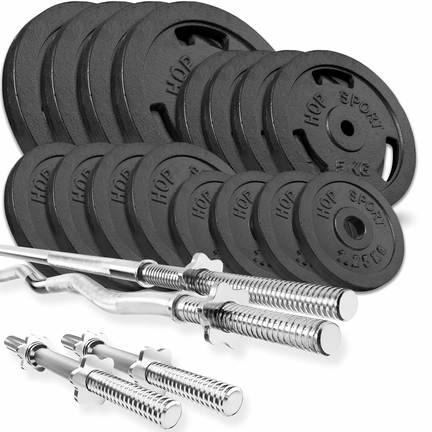 Gusseisen Hantelset 96 kg mit Langhantel, SZ-Stange und Kurzhanteln