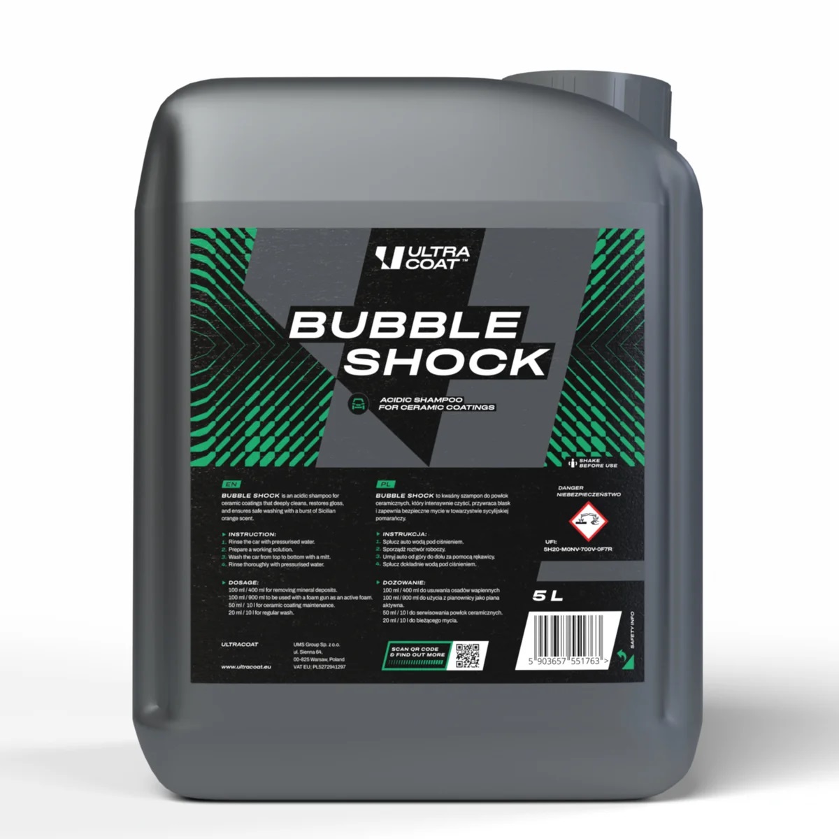 Ultracoat Bubble Shock 5L - kwaśny szampon do mycia aut zabezpieczonych powłokami
